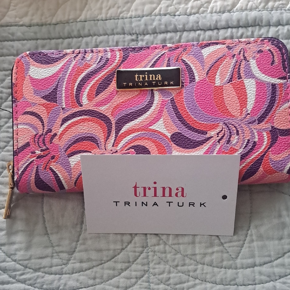 Trina Turk Swirl Pattern Pink and Purple Wallet NIB